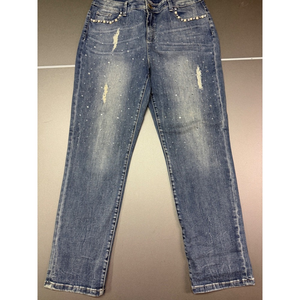 Black Label by Chicos Embellished Ankle Jeans western party bedazzled S- 1.5 L